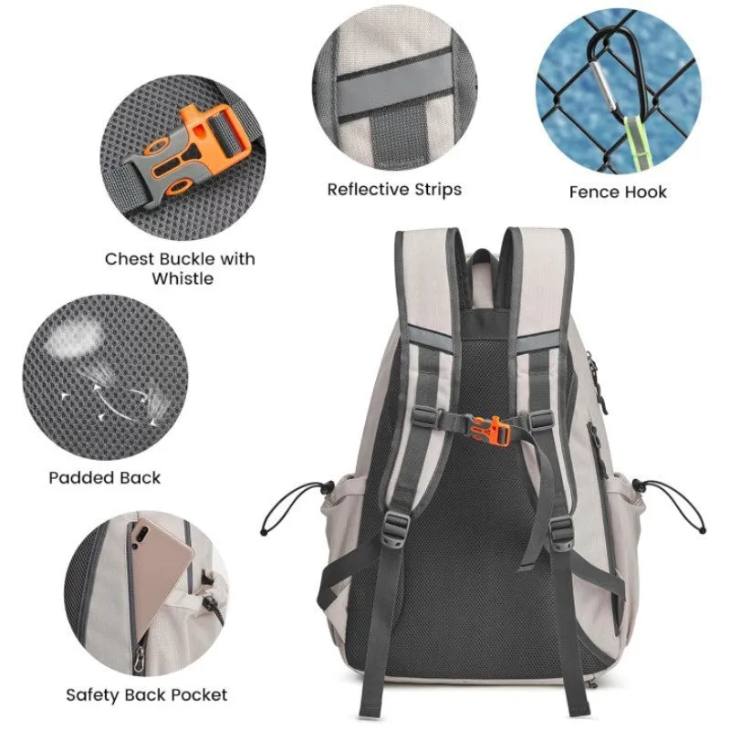 Neutral polyester tennis backpack large peak ball bag holds 4 rackets with shoes compartment in black gray and beige colors