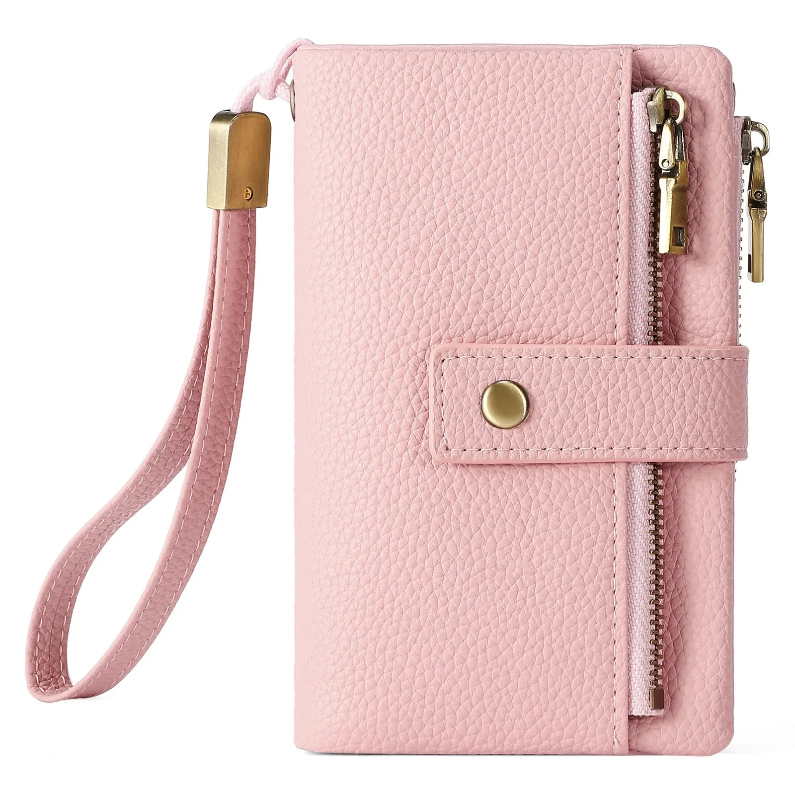 Genuine leather women's anti-theft wallet clutch in midnight black with zip closure and coin purse