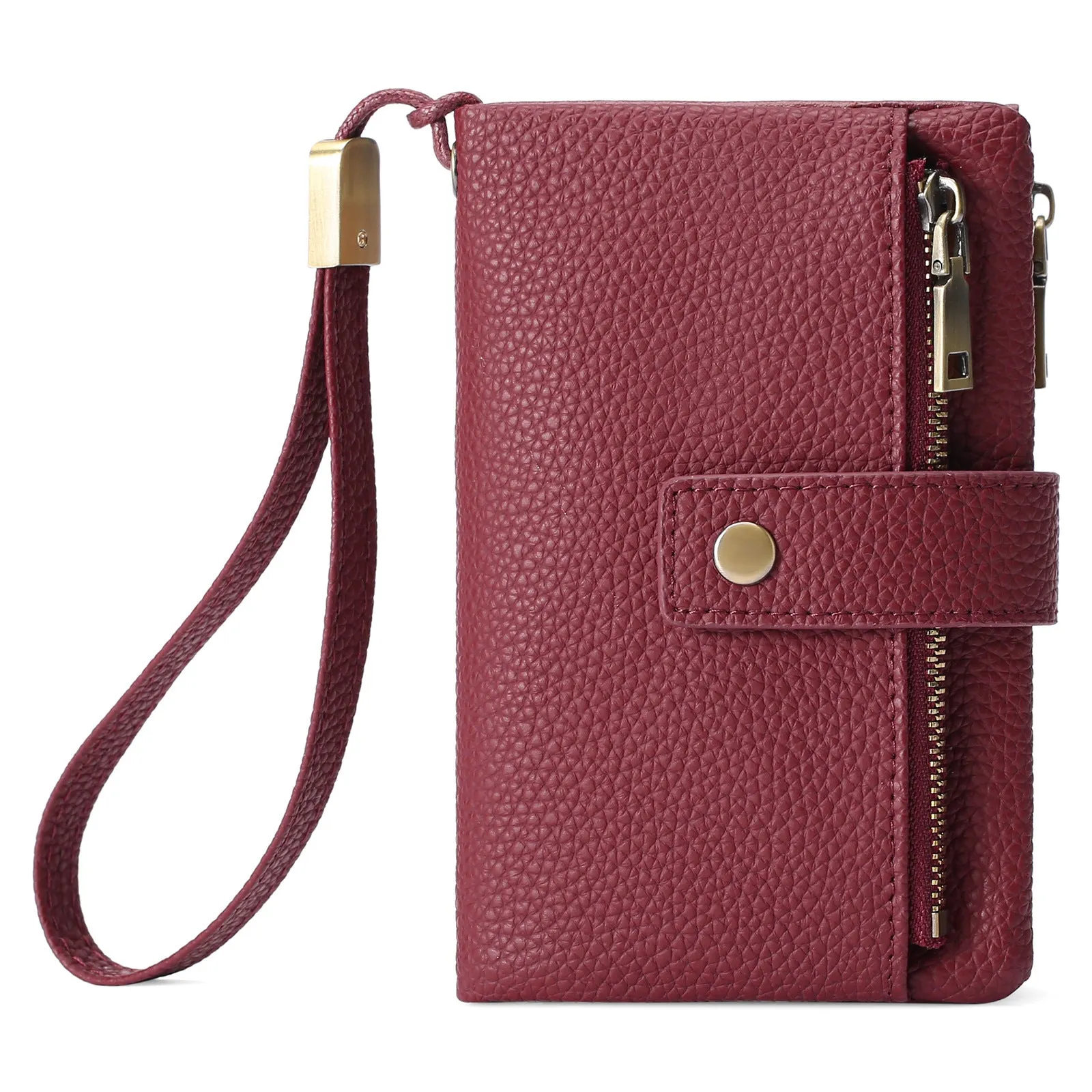 Genuine leather women's anti-theft wallet clutch in midnight black with zip closure and coin purse