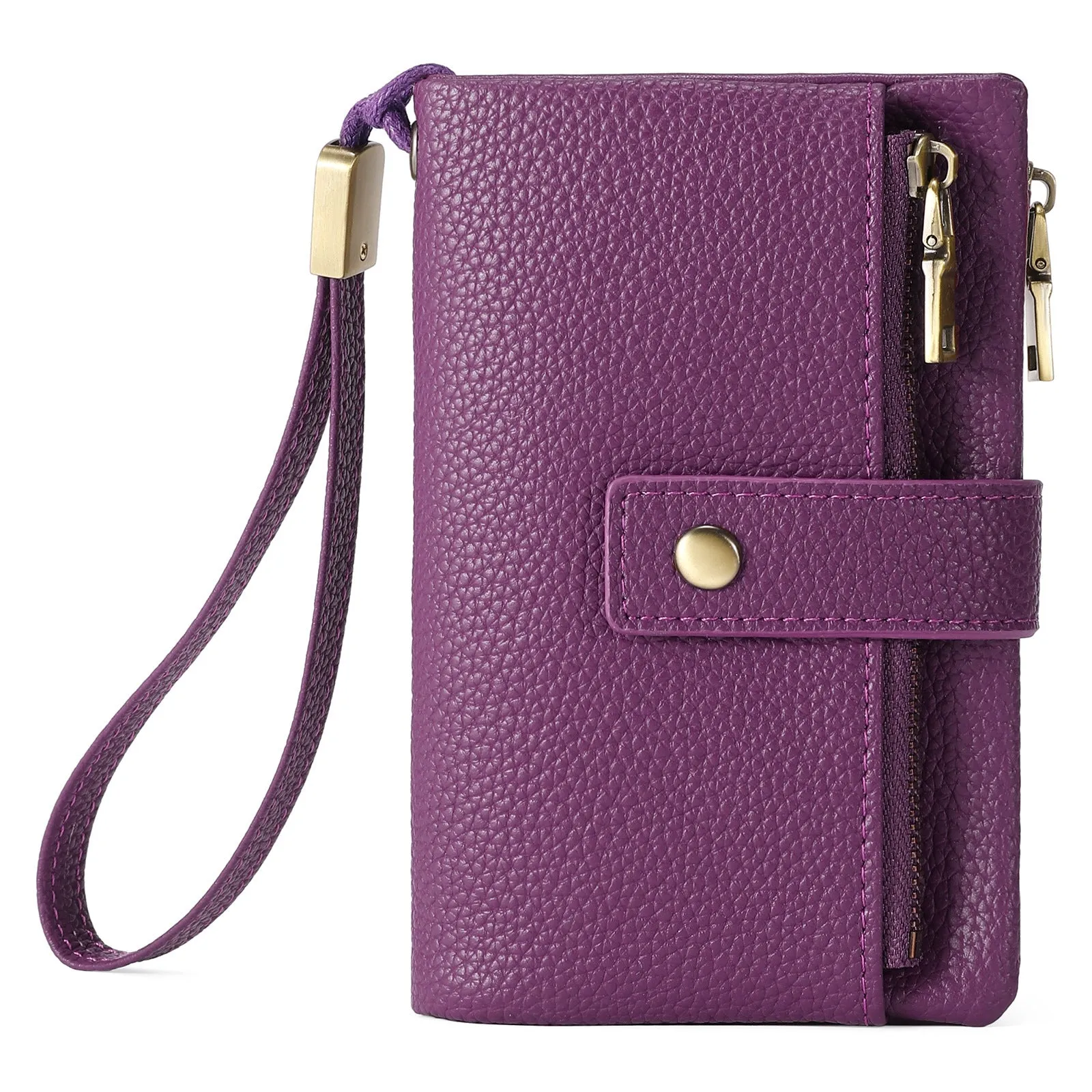Genuine leather women's anti-theft wallet clutch in midnight black with zip closure and coin purse