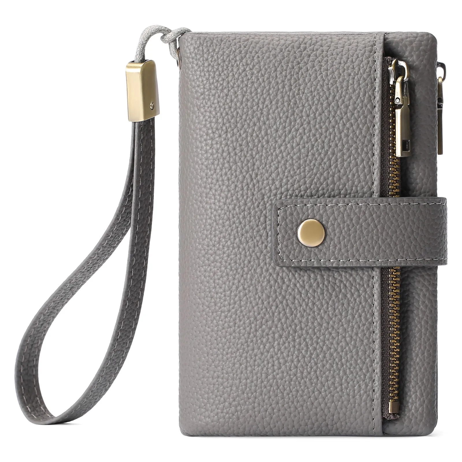 Genuine leather women's anti-theft wallet clutch in midnight black with zip closure and coin purse