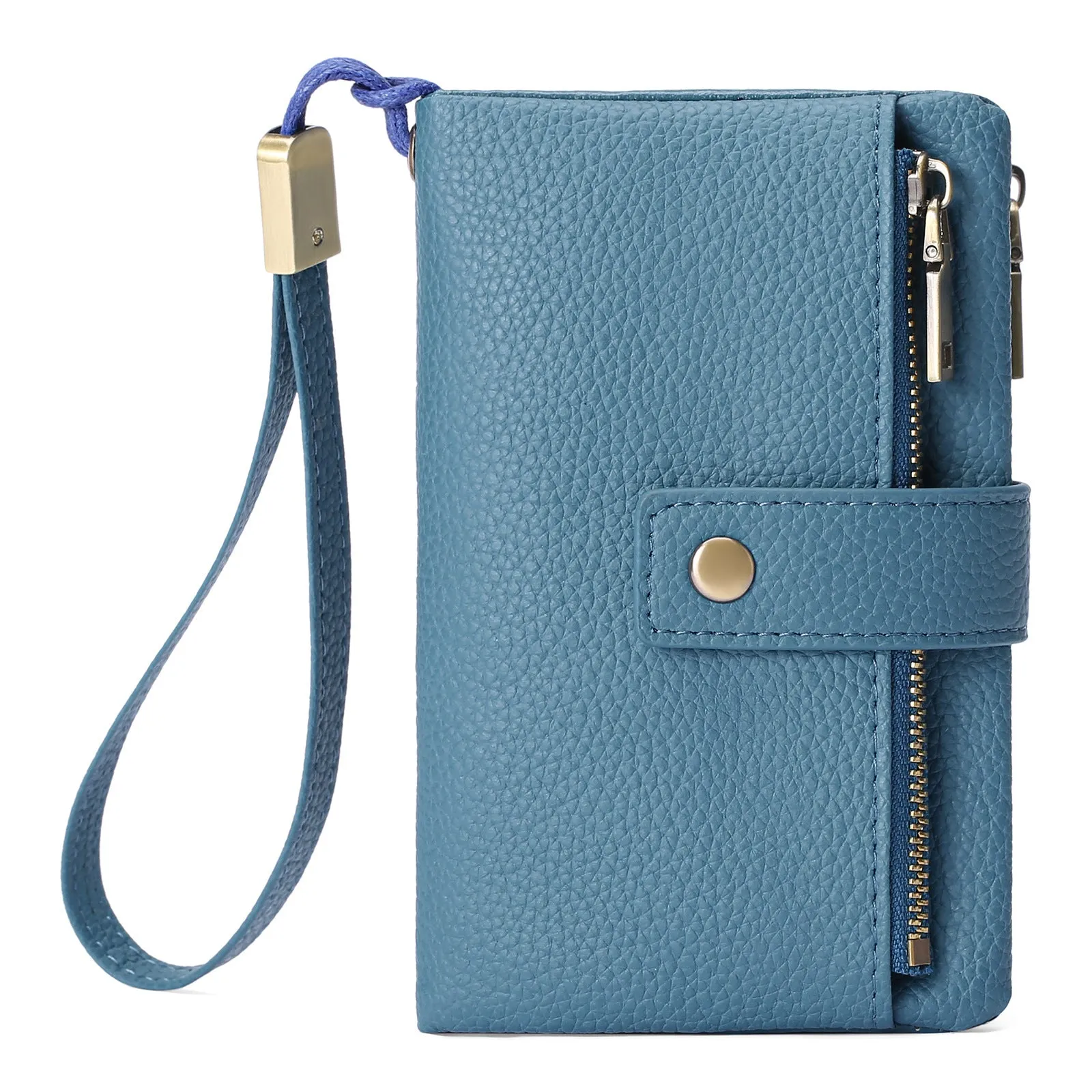 Genuine leather women's anti-theft wallet clutch in midnight black with zip closure and coin purse