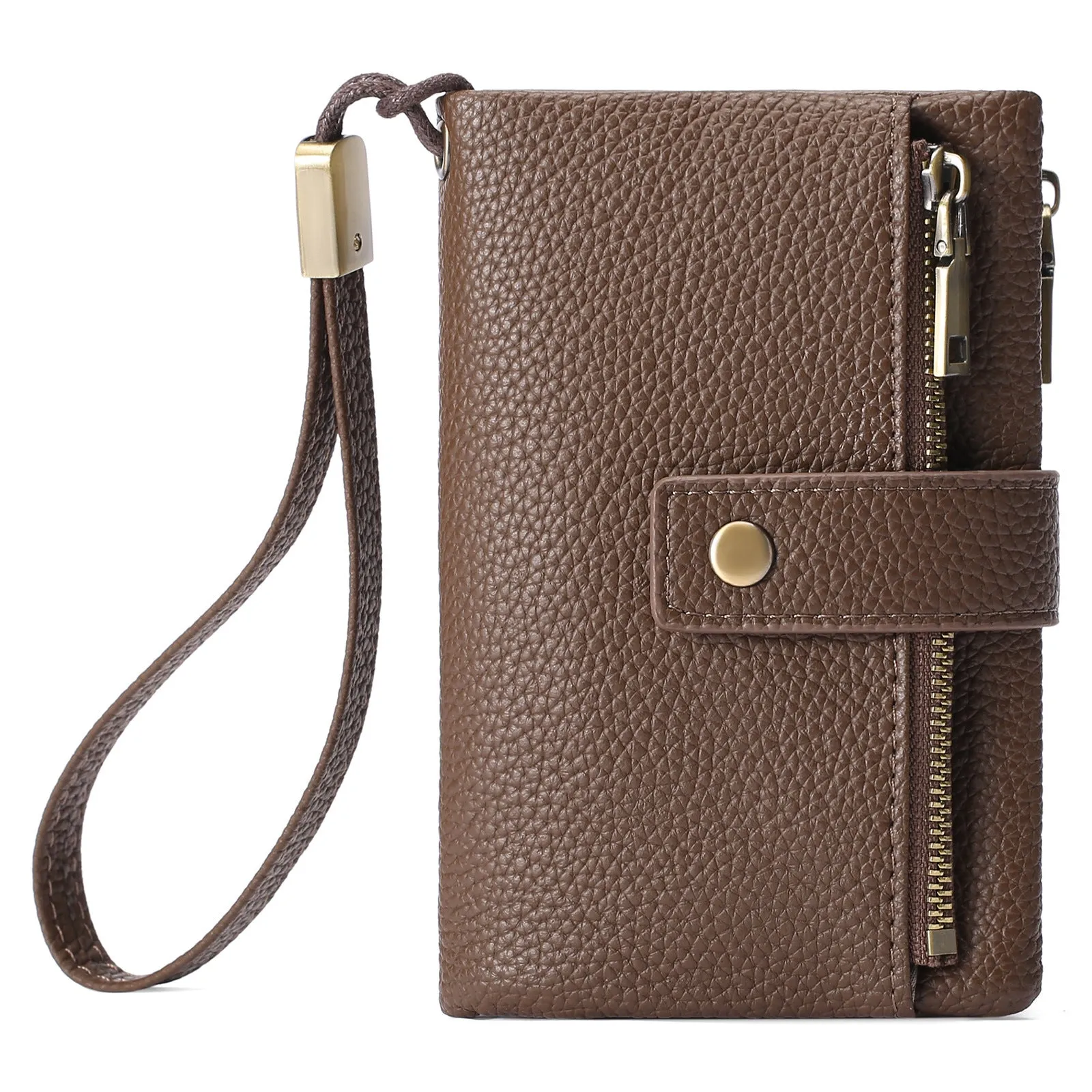 Genuine leather women's anti-theft wallet clutch in midnight black with zip closure and coin purse