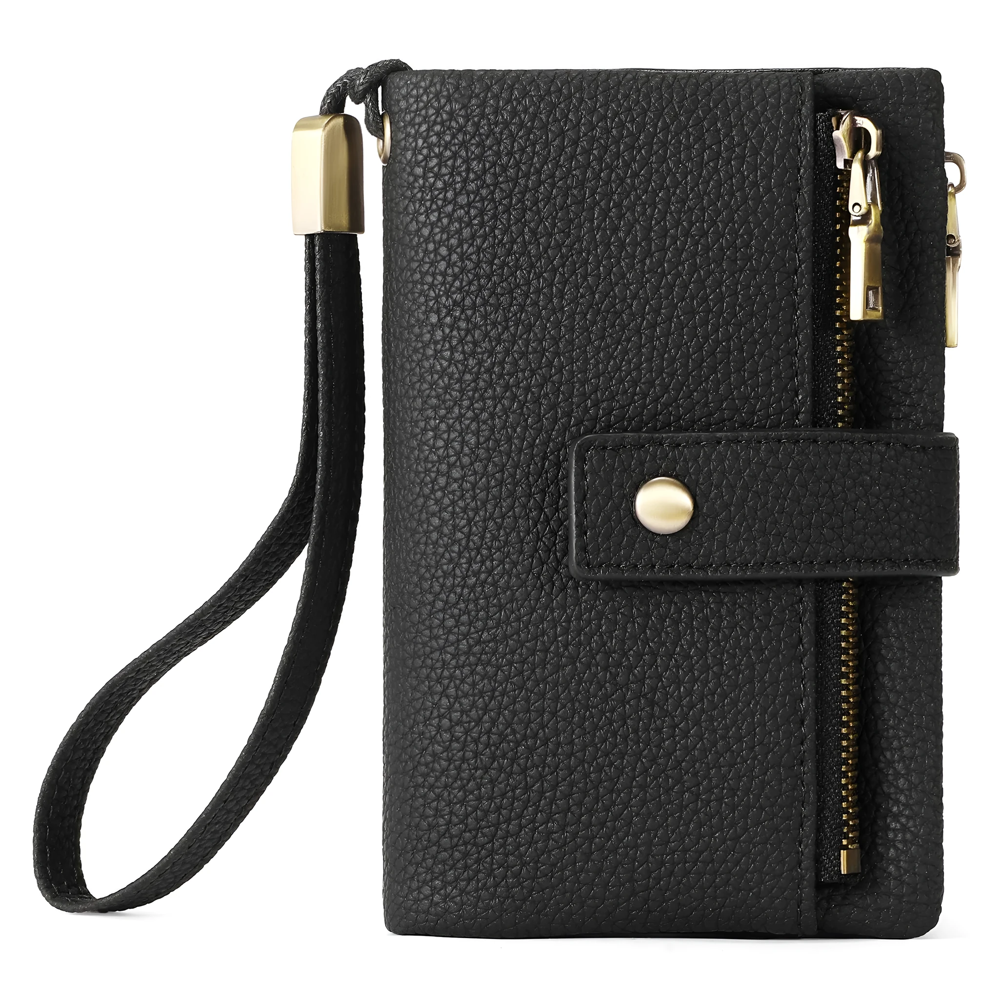 Genuine leather women's anti-theft wallet clutch in midnight black with zip closure and coin purse