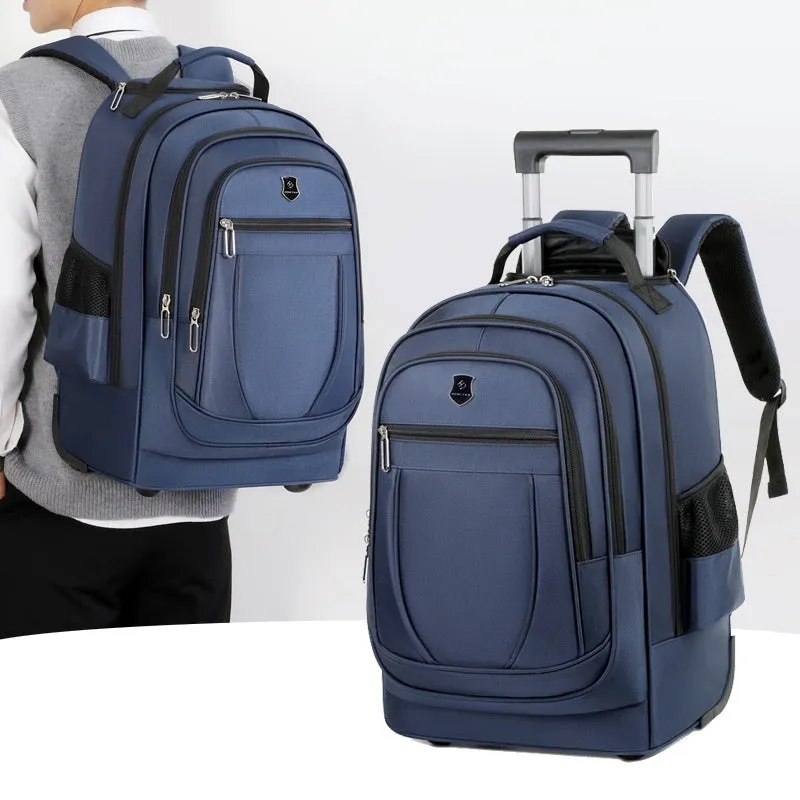 Large capacity drawbar Oxford cloth backpack in gray for leisure travel with air pillow belt