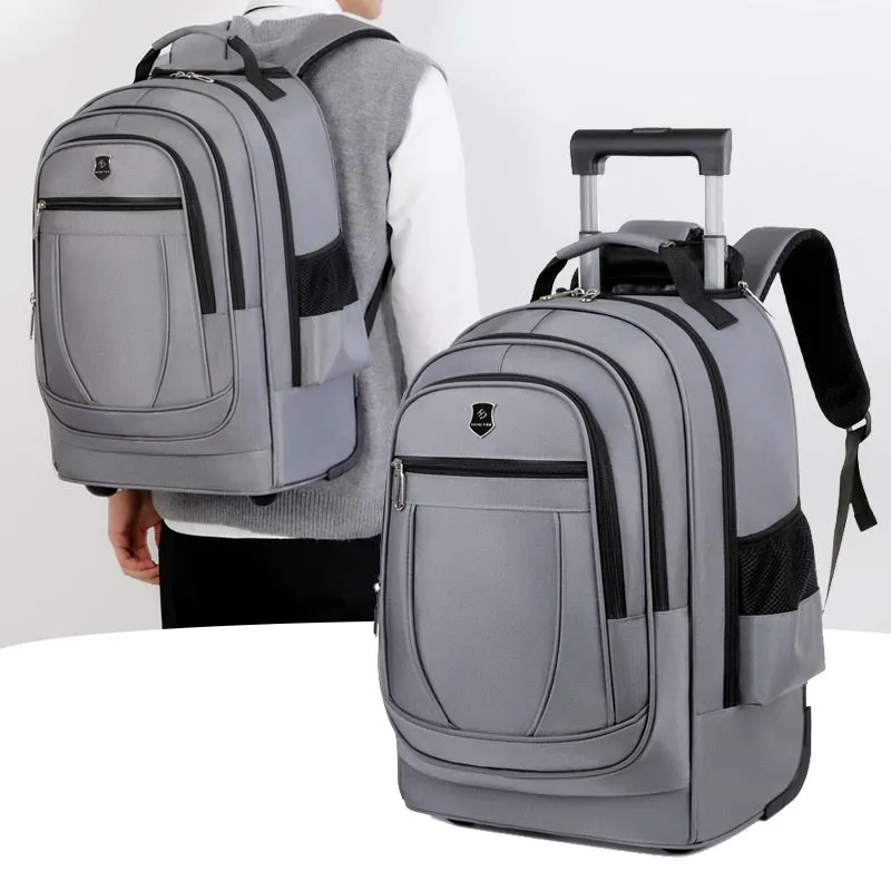 Large capacity drawbar Oxford cloth backpack in gray for leisure travel with air pillow belt