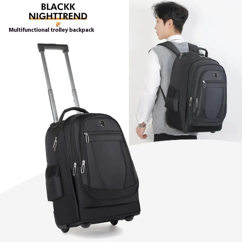 Large capacity drawbar Oxford cloth backpack in gray for leisure travel with air pillow belt