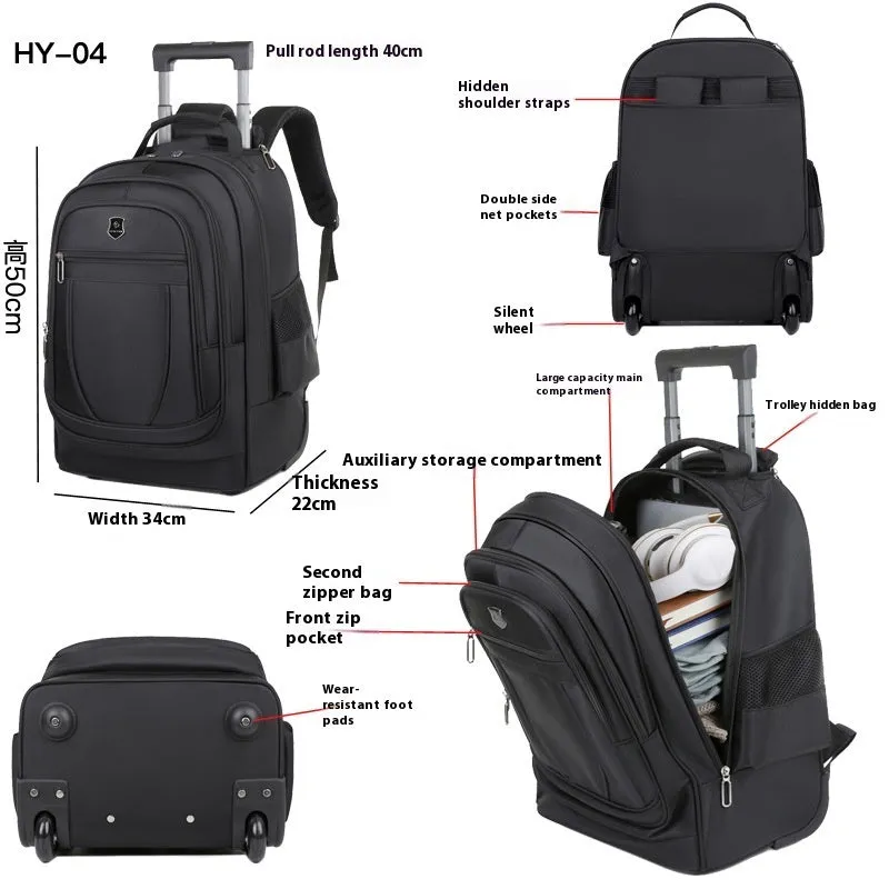 Large capacity drawbar Oxford cloth backpack in gray for leisure travel with air pillow belt