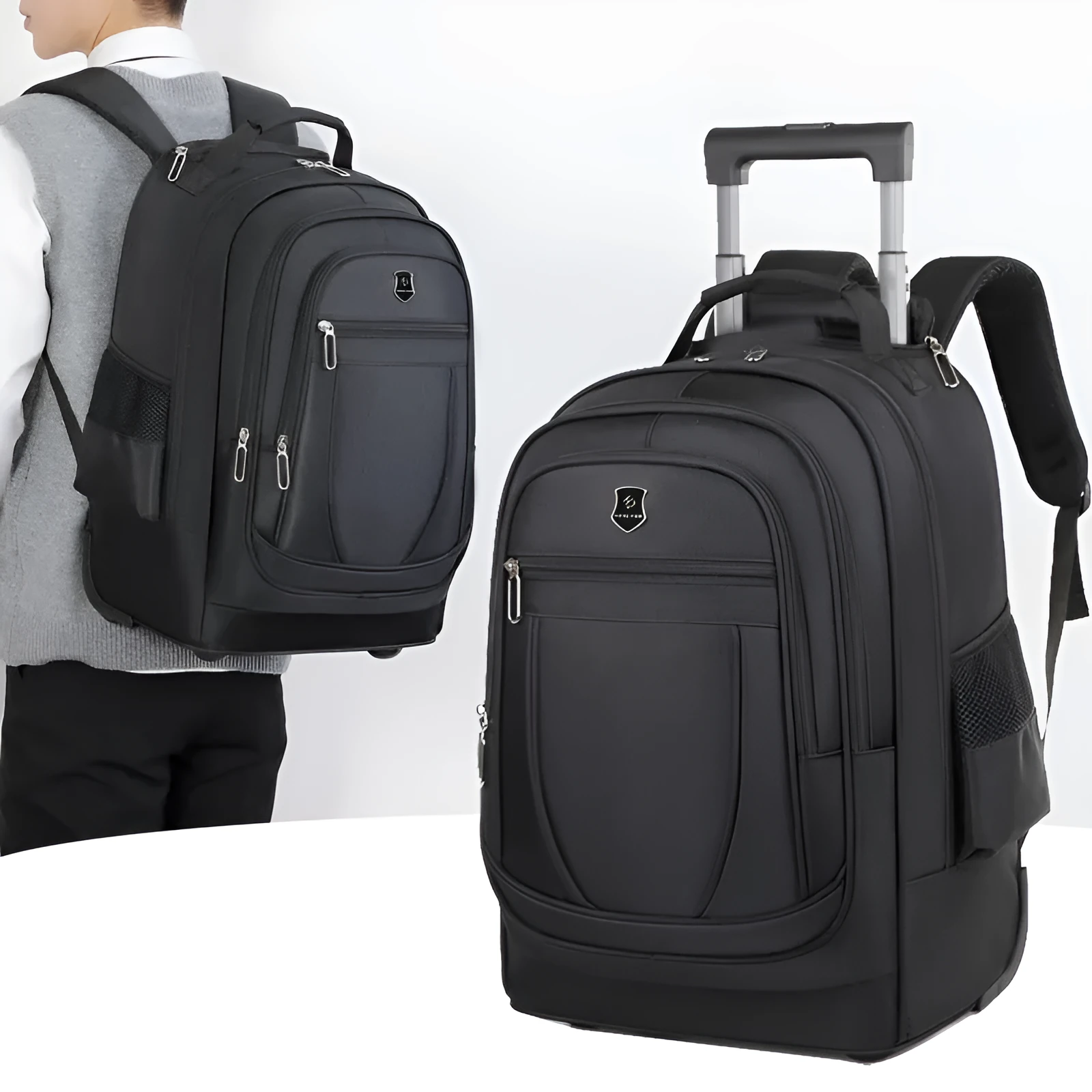 Large capacity drawbar Oxford cloth backpack in gray for leisure travel with air pillow belt
