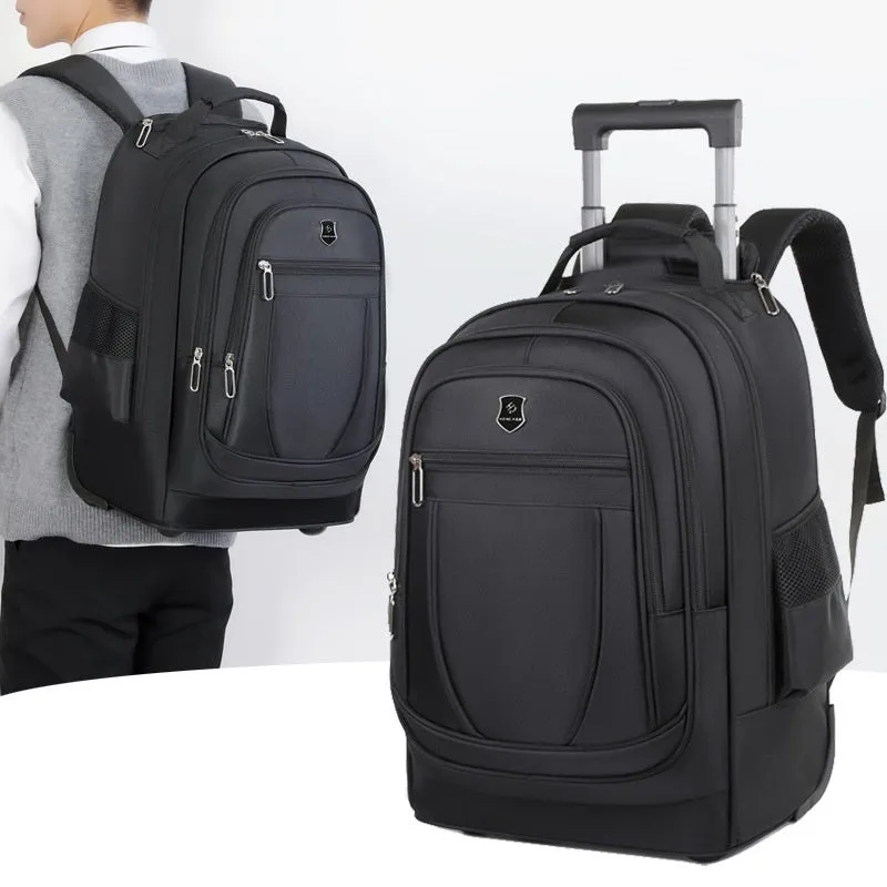 Large capacity drawbar Oxford cloth backpack in gray for leisure travel with air pillow belt