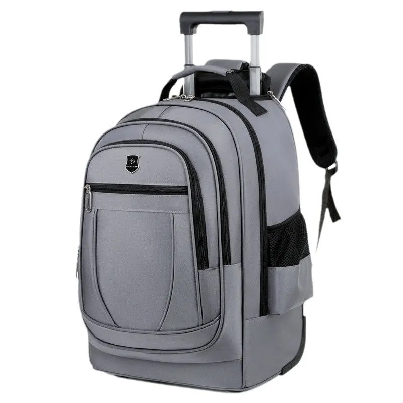 Large capacity drawbar Oxford cloth backpack in gray for leisure travel with air pillow belt