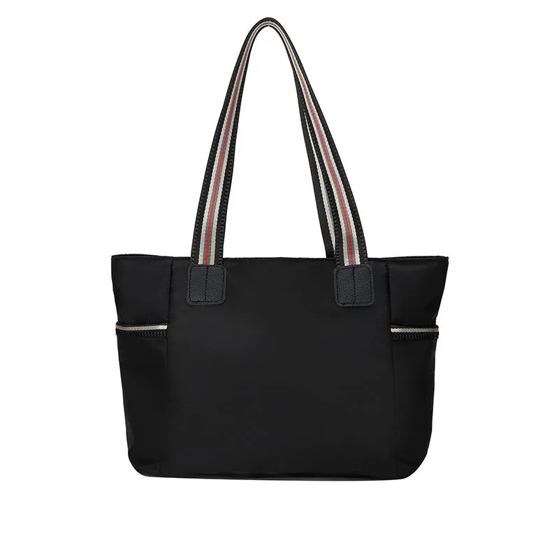 Women's Oxford cloth shoulder bag with double straps in purple colour, 34cm wide soft fabric horizontal shape