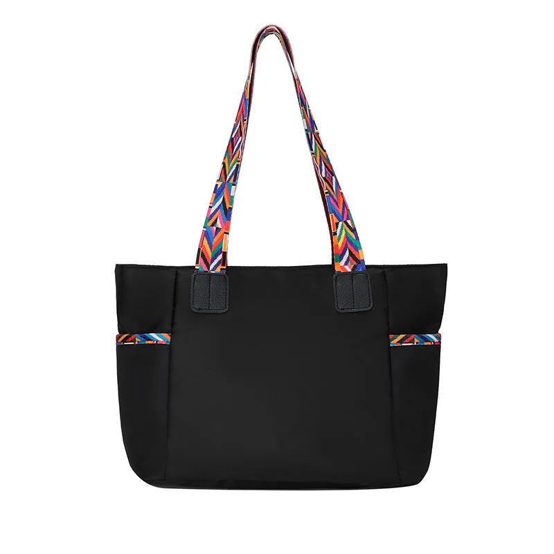 Women's Oxford cloth shoulder bag with double straps in purple colour, 34cm wide soft fabric horizontal shape