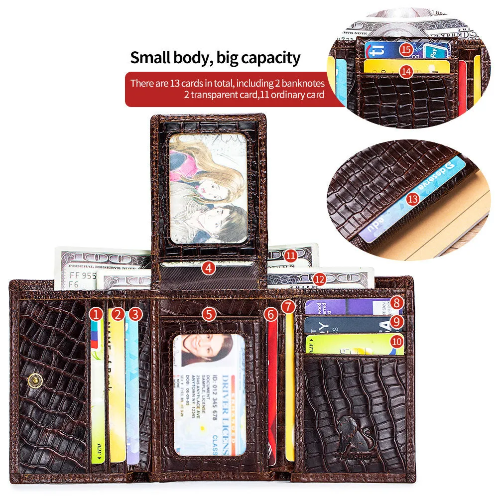 Genuine leather men's short wallet with driver's license slot, solid colour, first layer cowhide, dark brown