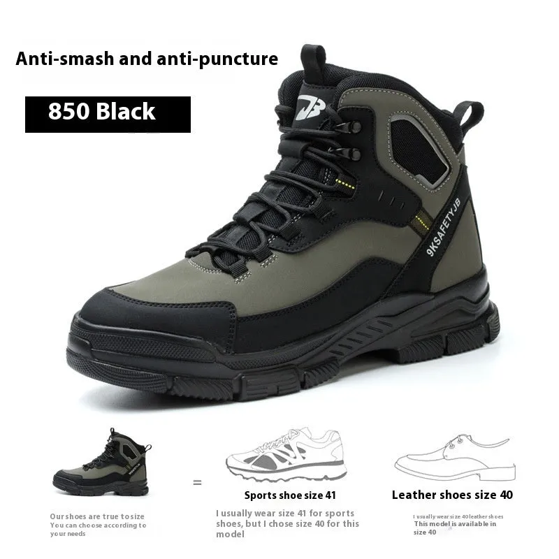 Men's high ankle safety boots with steel toe, black colour, lace-up closure, and EVA rubber sole