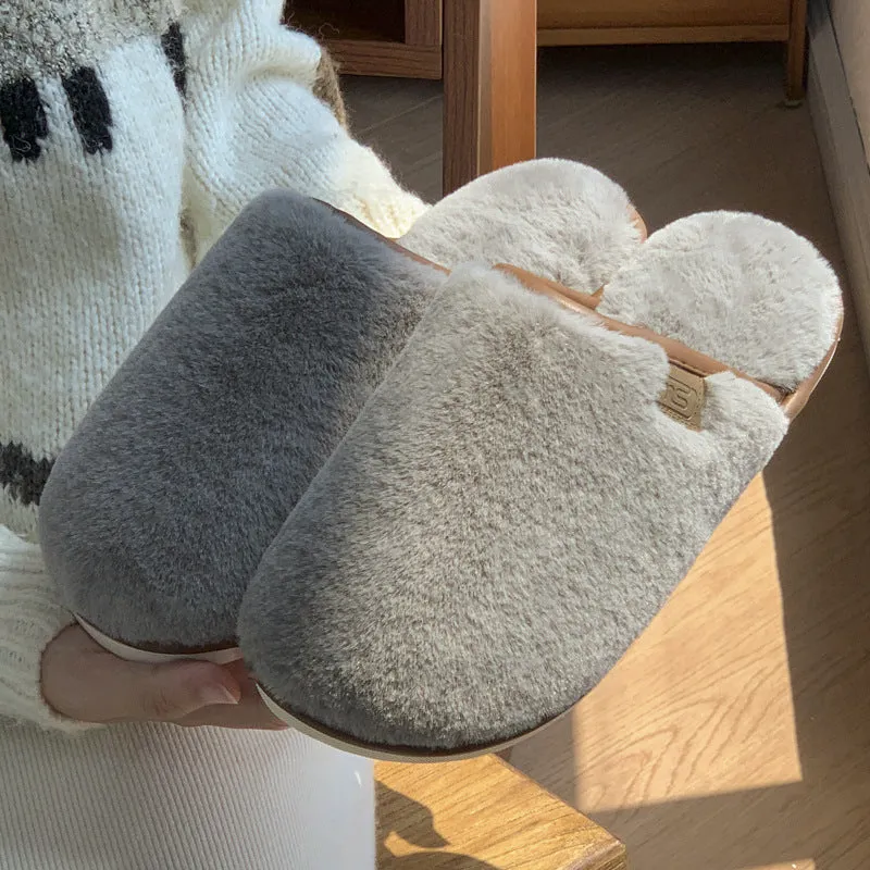 A pair of solid-colour winter plush slippers with a non-slip PVC sole, shown in a selection of available colours.