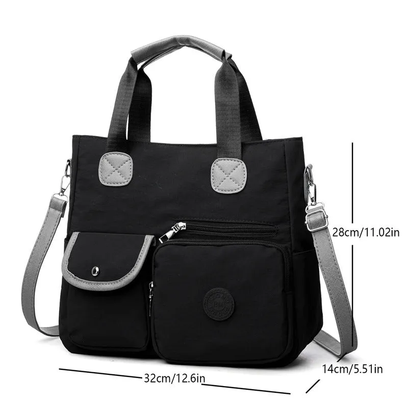 Women's nylon large-capacity crossbody bag in black with organised compartments and single shoulder strap