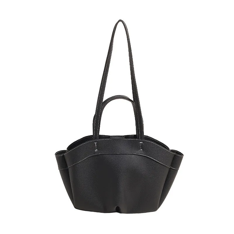 PU large capacity bucket shape tote handbag for women available in black white red brown