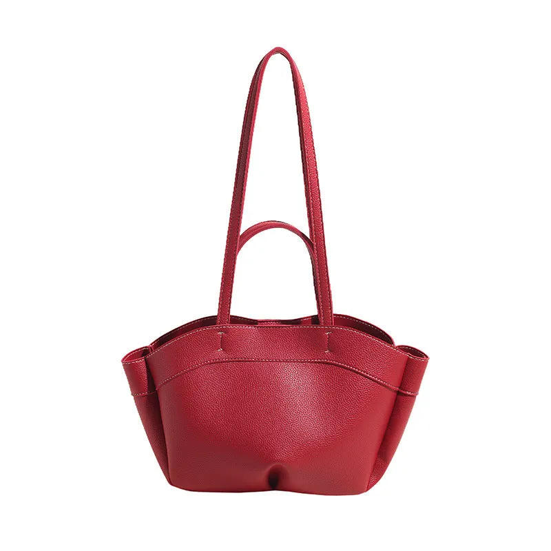 PU large capacity bucket shape tote handbag for women available in black white red brown