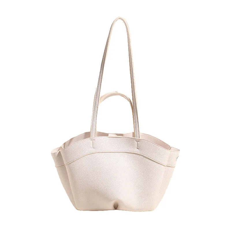 PU large capacity bucket shape tote handbag for women available in black white red brown