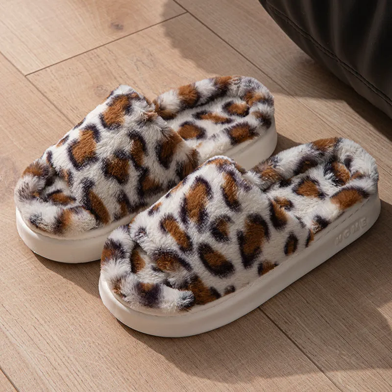 Women's leopard print slippers with suede upper, hollow-out design, and EVA sole