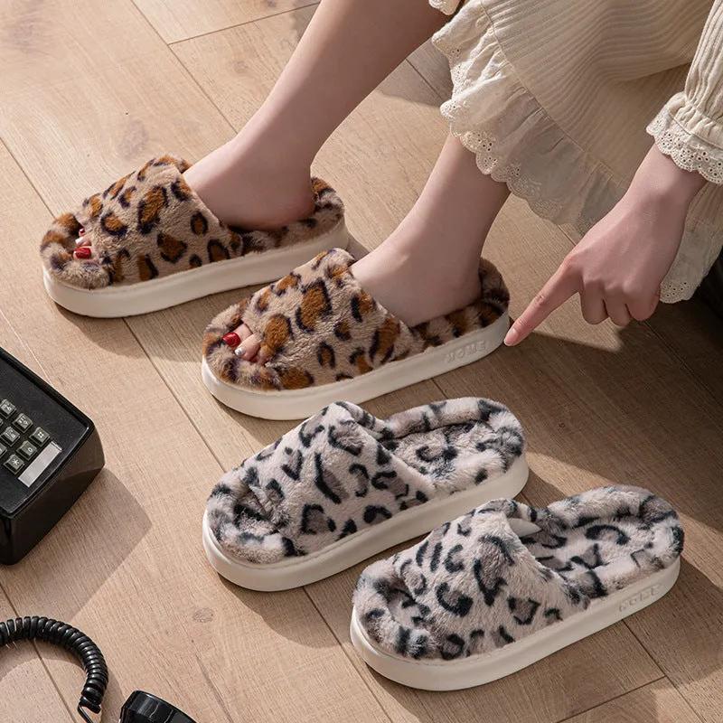 Women's leopard print slippers with suede upper, hollow-out design, and EVA sole
