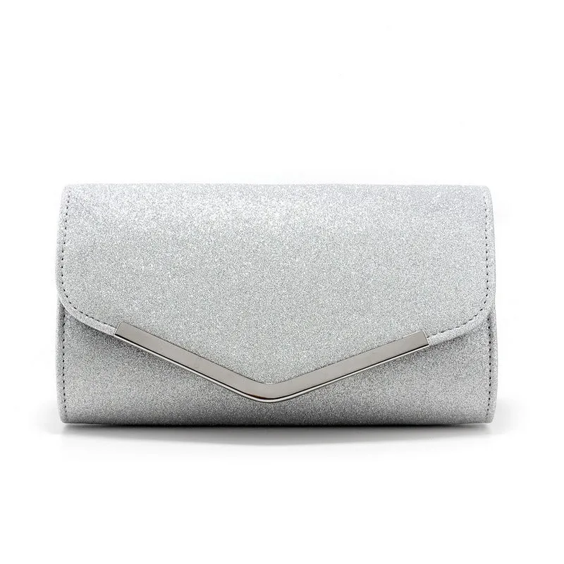 Frosted sequin light luxury dinner bag with metal decoration in black, horizontal square shape
