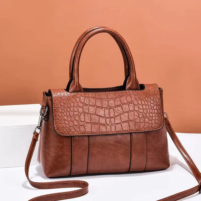 Women's crossbody shoulder bag in PU with crocodile pattern, horizontal square shape, 25x11x17cm