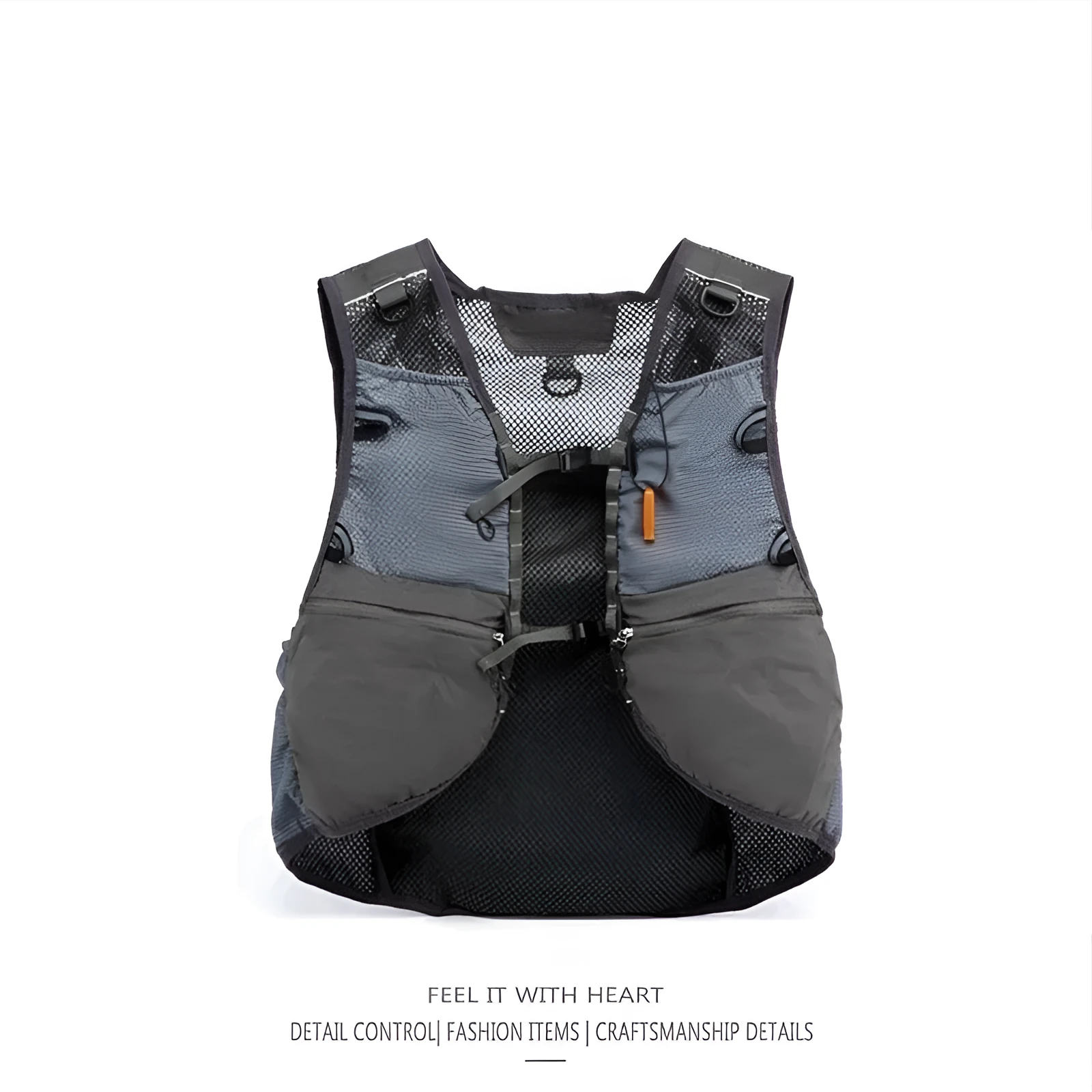 Men's cotton fishing vest and backpack combo in black, loose fit for outdoor sports