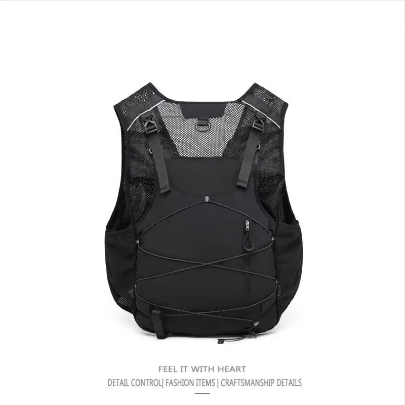 Men's cotton fishing vest and backpack combo in black, loose fit for outdoor sports