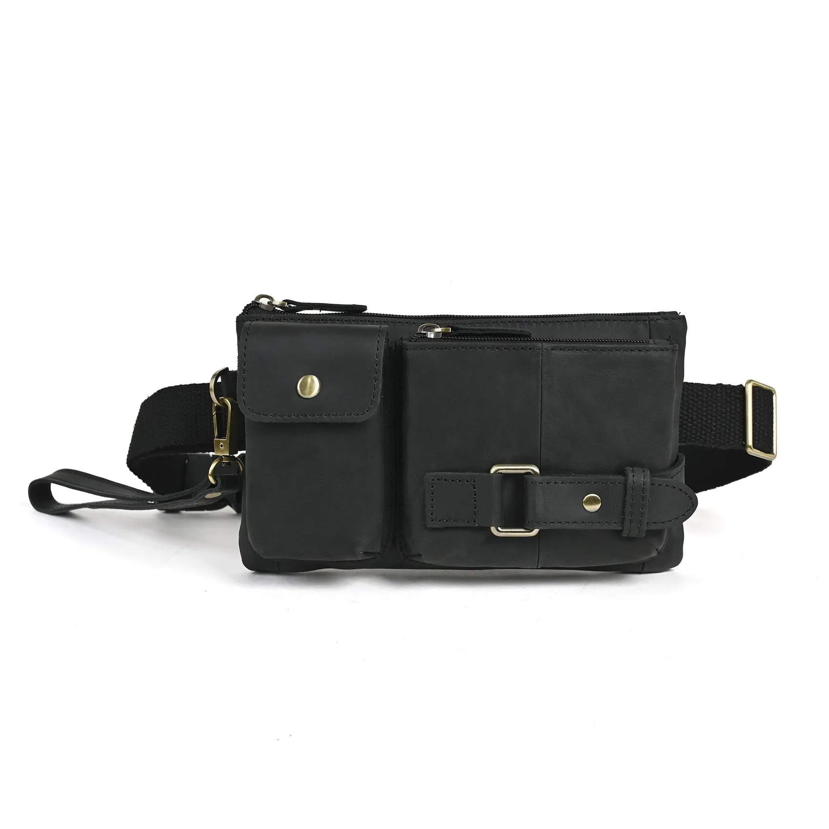 Men's vegetable tanned cowhide leather chest bag crossbody in Dark Crazy Horse colour