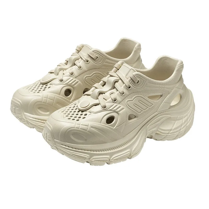 Women's hollow-out EVA casual sandals in white with breathable cutouts and slip-on design
