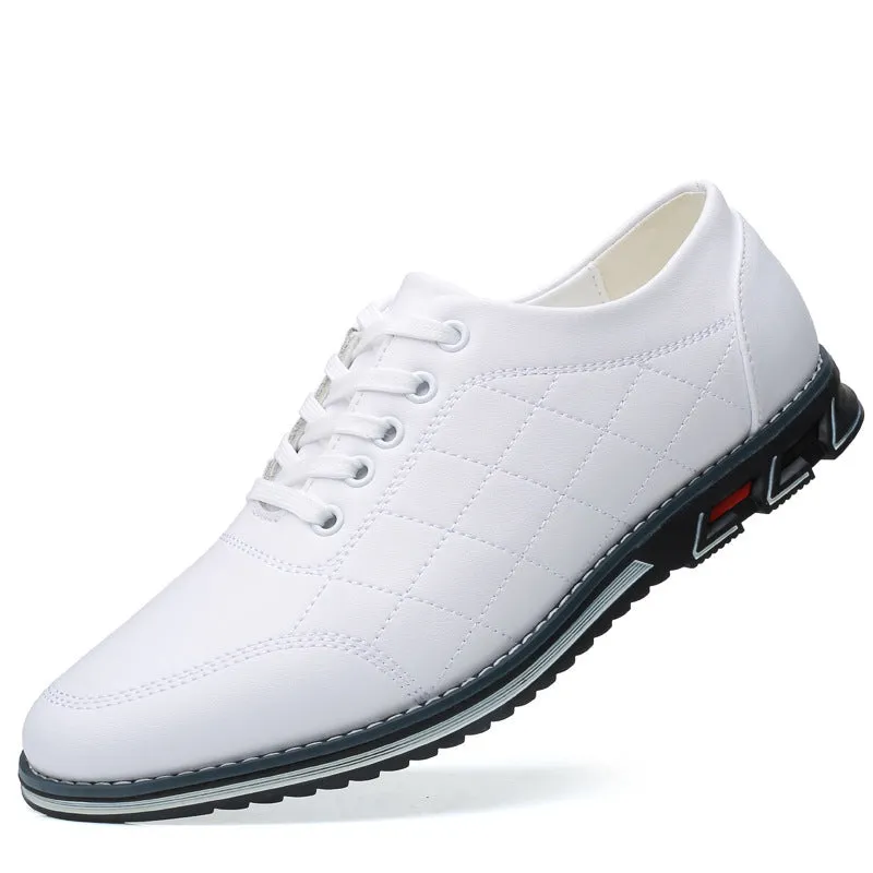 Non-slip casual sports shoes with round toe, square heel, artificial PU upper, and rubber sole in black