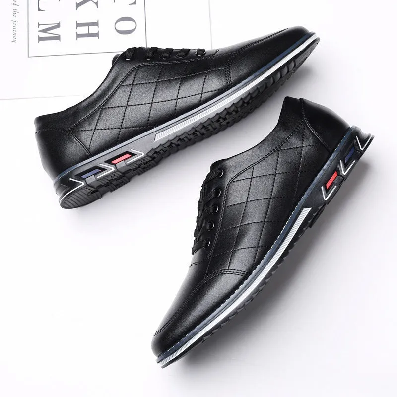 Non-slip casual sports shoes with round toe, square heel, artificial PU upper, and rubber sole in black