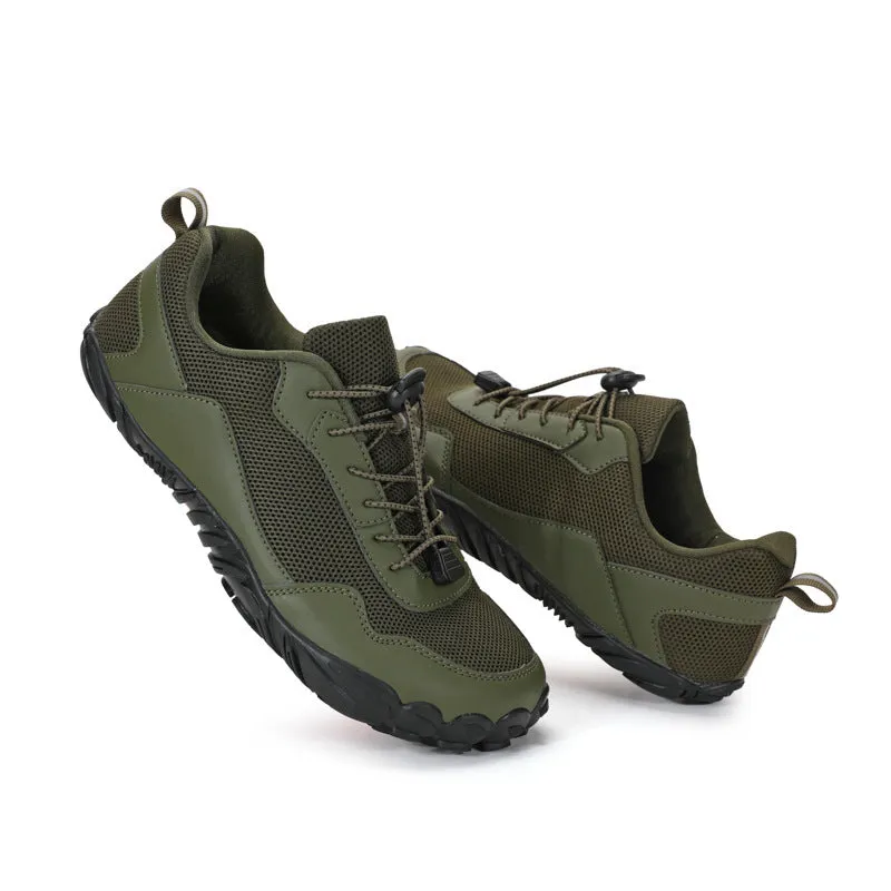 Men's genuine leather mountaineering training shoes in army green
