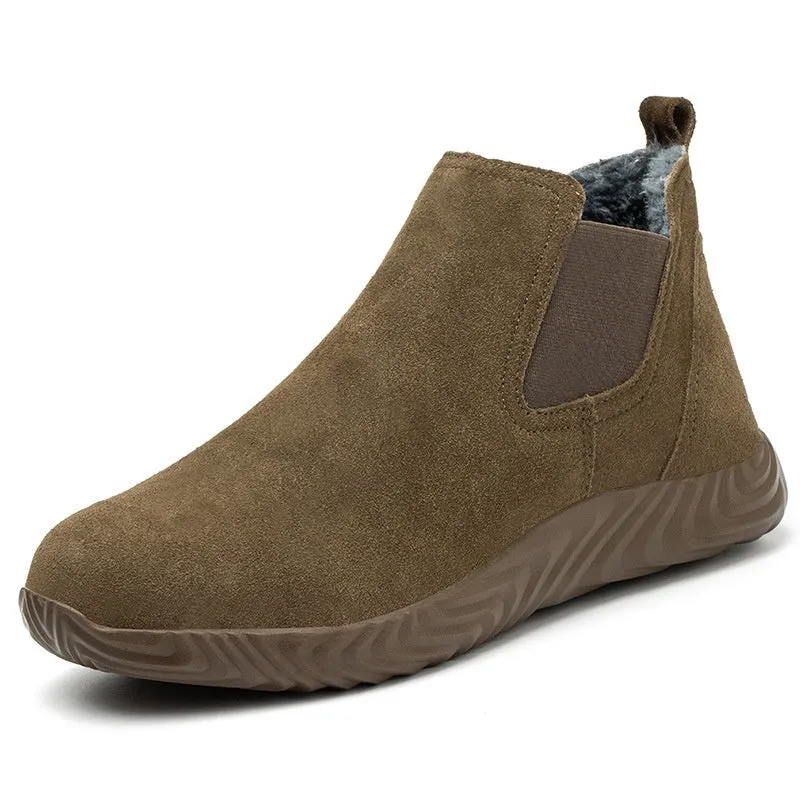 Men's steel toe cap safety shoes, suede leather upper, anti-smashing anti-piercing, mid top, 001 camel colour