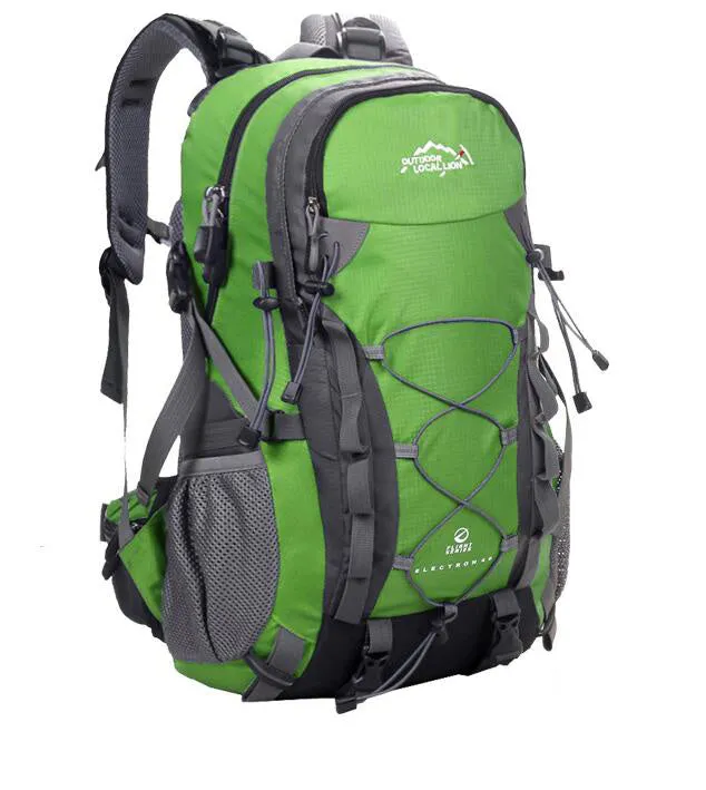 Green polyester leisure sports backpack with 35L capacity for outdoor activities