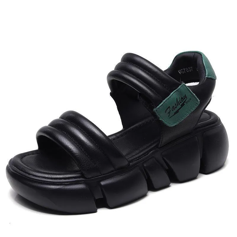 Open toe wedge sandals with non-slip rubber sole, microfiber upper, and Velcro strap in beige