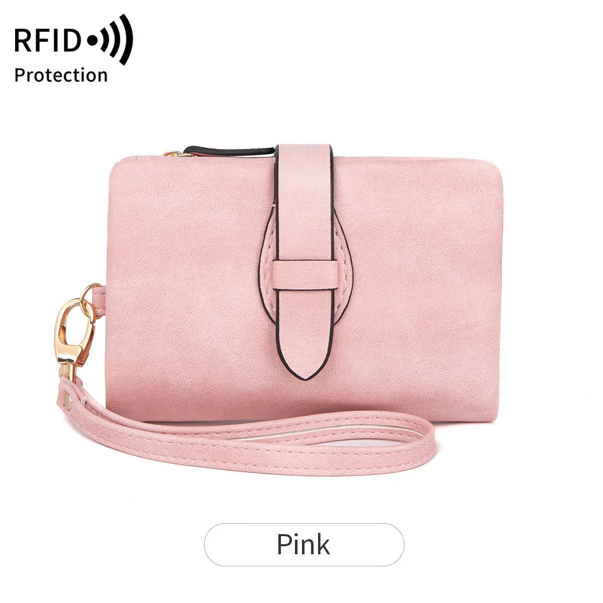 RFID blocking women's wallet in solid colour short style with soft PU material, available in multiple colours