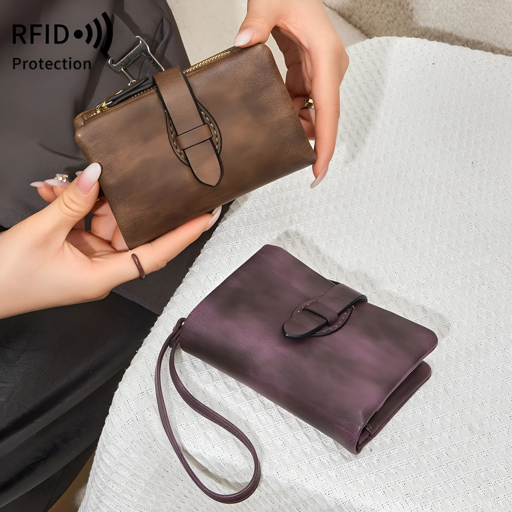 RFID blocking women's wallet in solid colour short style with soft PU material, available in multiple colours