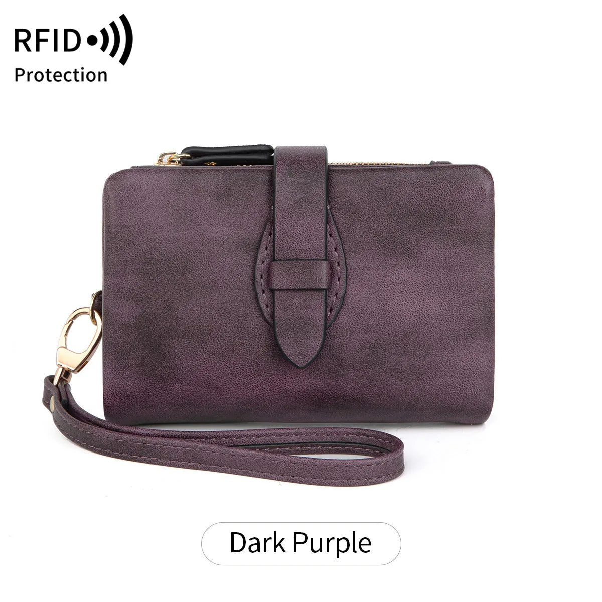 RFID blocking women's wallet in solid colour short style with soft PU material, available in multiple colours
