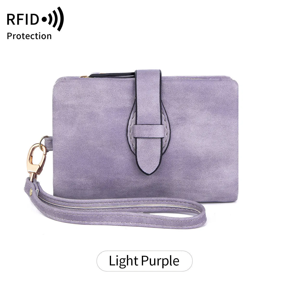 RFID blocking women's wallet in solid colour short style with soft PU material, available in multiple colours