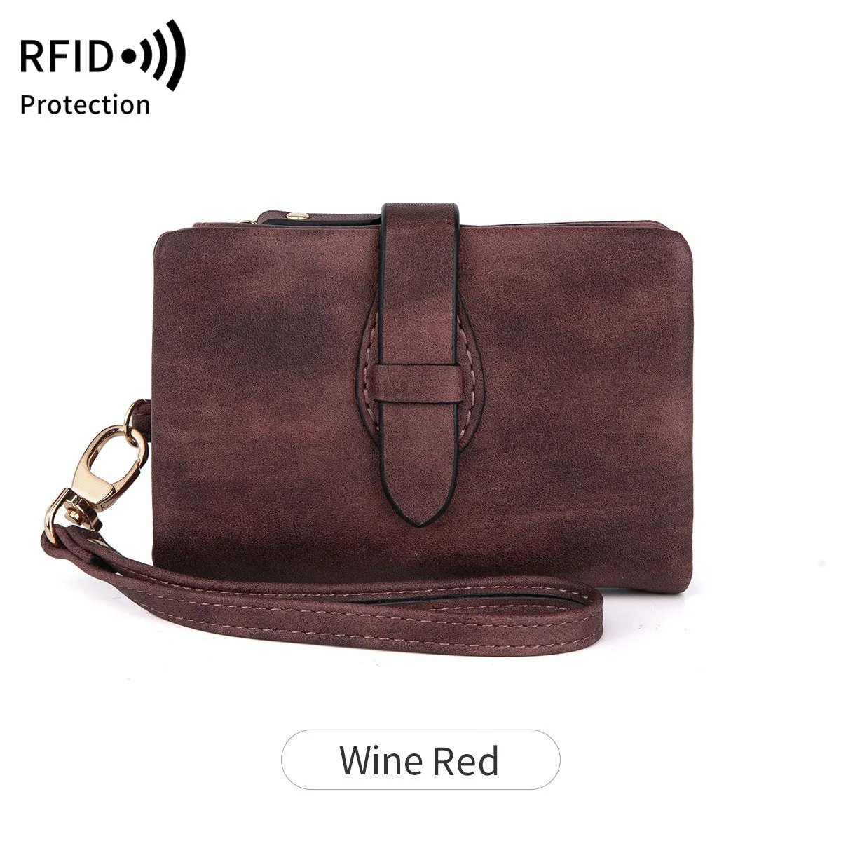 RFID blocking women's wallet in solid colour short style with soft PU material, available in multiple colours