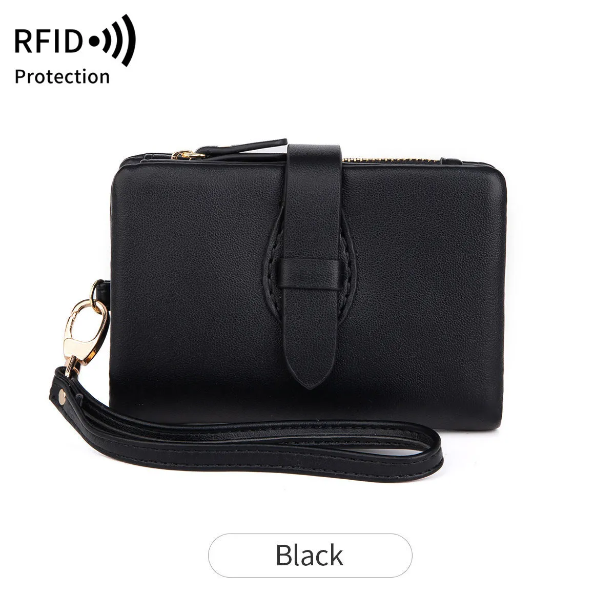 RFID blocking women's wallet in solid colour short style with soft PU material, available in multiple colours