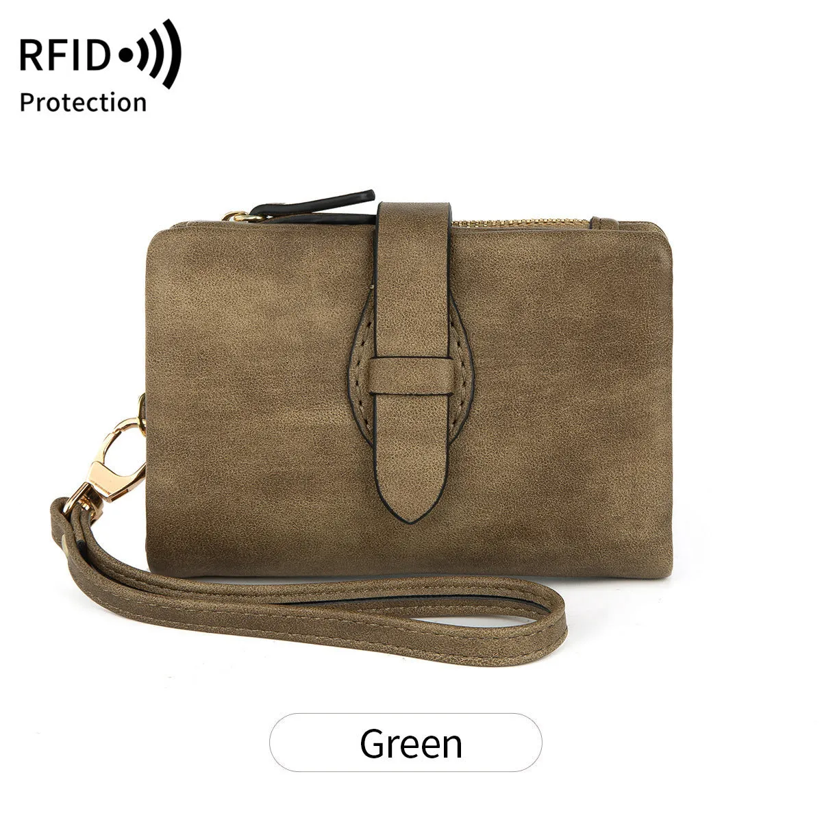 RFID blocking women's wallet in solid colour short style with soft PU material, available in multiple colours