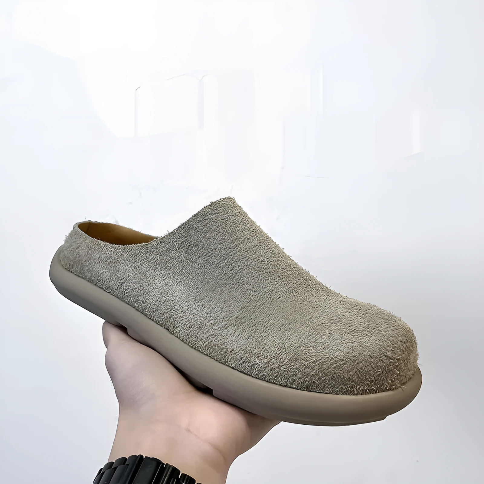Men's suede leather half slippers in multiple colours with rubber sole, sizes 38 to 46, for casual outdoor use