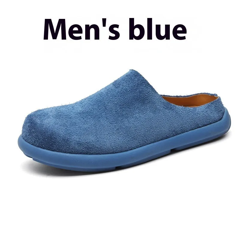 Men's suede leather half slippers in multiple colours with rubber sole, sizes 38 to 46, for casual outdoor use