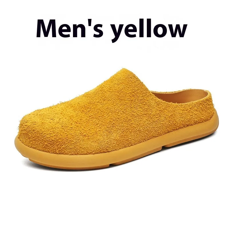 Men's suede leather half slippers in multiple colours with rubber sole, sizes 38 to 46, for casual outdoor use