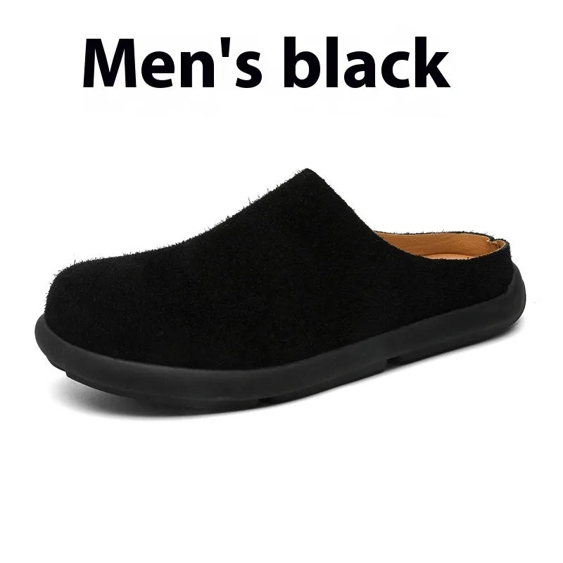 Men's suede leather half slippers in multiple colours with rubber sole, sizes 38 to 46, for casual outdoor use