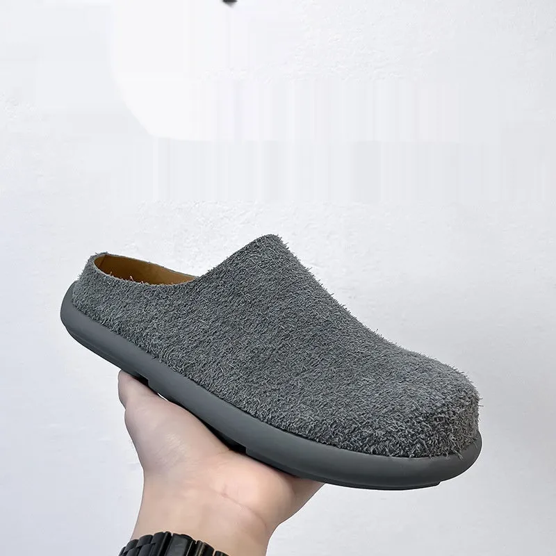 Men's suede leather half slippers in multiple colours with rubber sole, sizes 38 to 46, for casual outdoor use